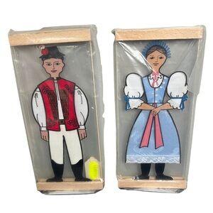 Vintage Polish Folk Dolls – Hand Painted, Fabric Costumes, Framed, Wood & Glass